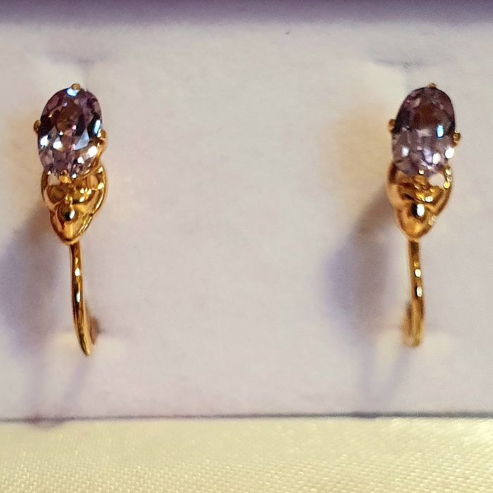 Cercei Rusesti Aur 14K Cu Alexandrite Ovale