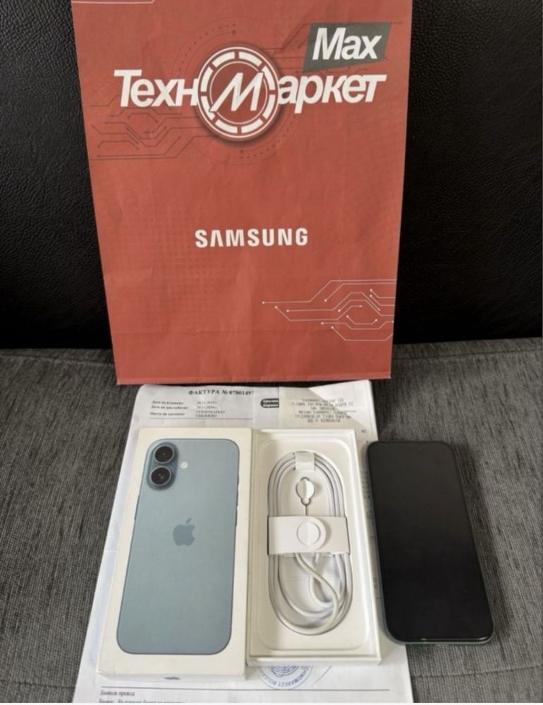 КАТО НОВ 256GB iPhone 16 Гаранция Техномаркет 2026 Teal / Синьо-зел