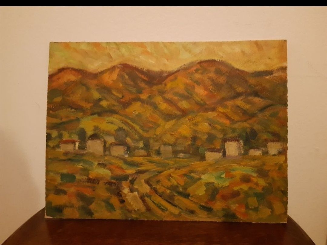 Стара маслена картина 'Село в долината'' на художника Николай Илиев .