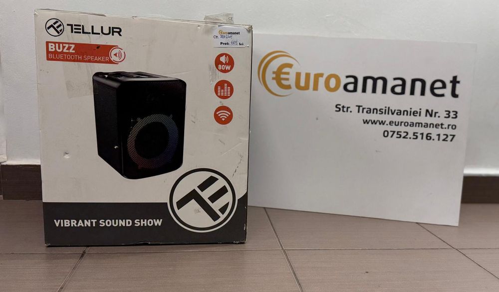 Boxa portabila Tellur Buzz, 80W, Bluetooth, Iluminare RGB, Negru -T-