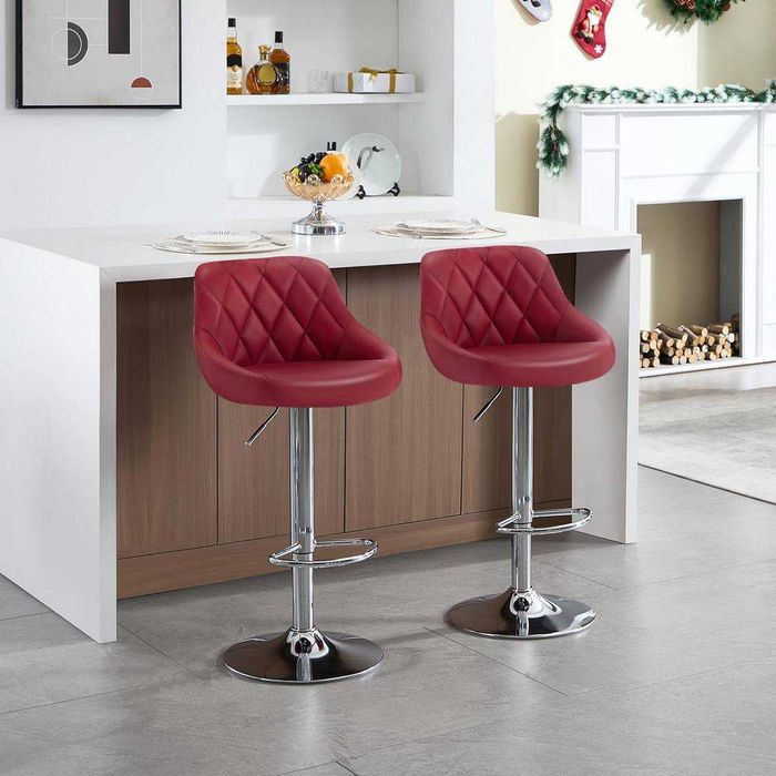 Бар стол WOLTU, въртящ се с регулируема височина, тъмночервен 2 броя