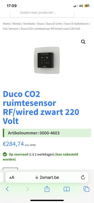DUCO senzor de camera CO2/ umiditate pentru sisteme de ventilatie