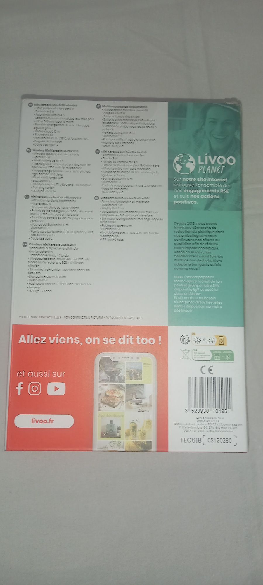Boxă portabilă cu microfon Karaoke, LIVOO
