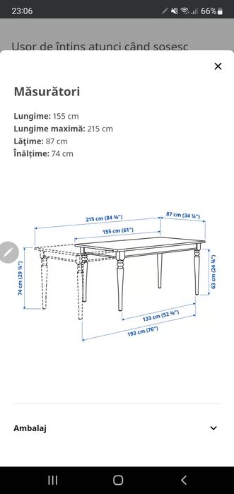 Masă extensibilă Ikea Ingatorp, negru, în stare foarte bun, 155/215/87