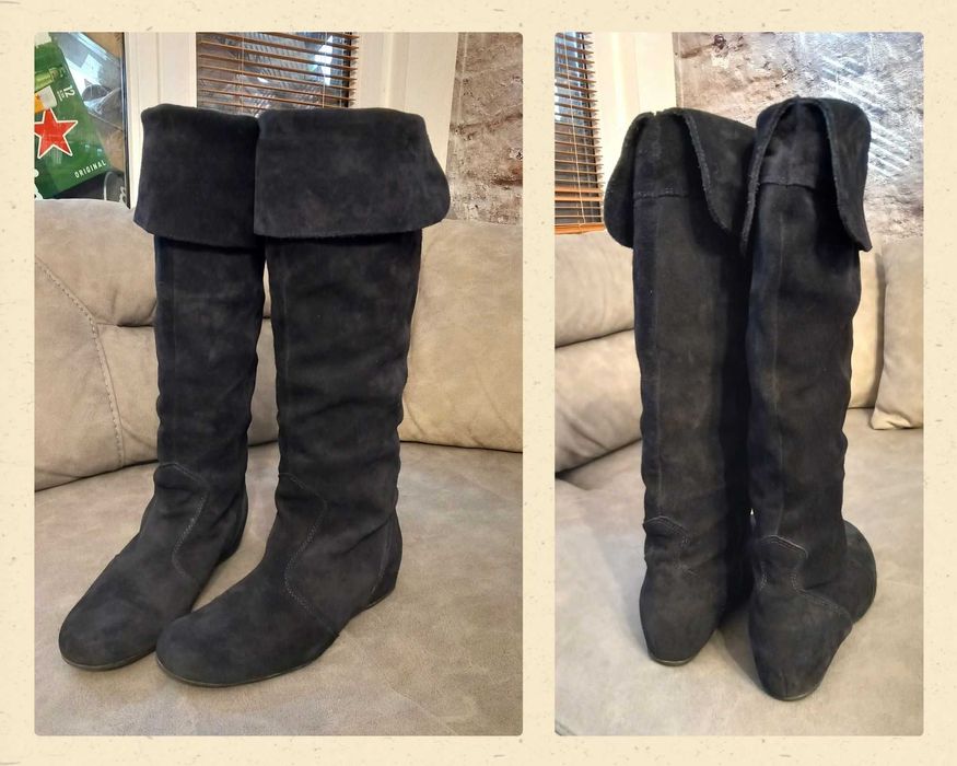 Тъмносини дамски ботуши от естествен велур, номер 39