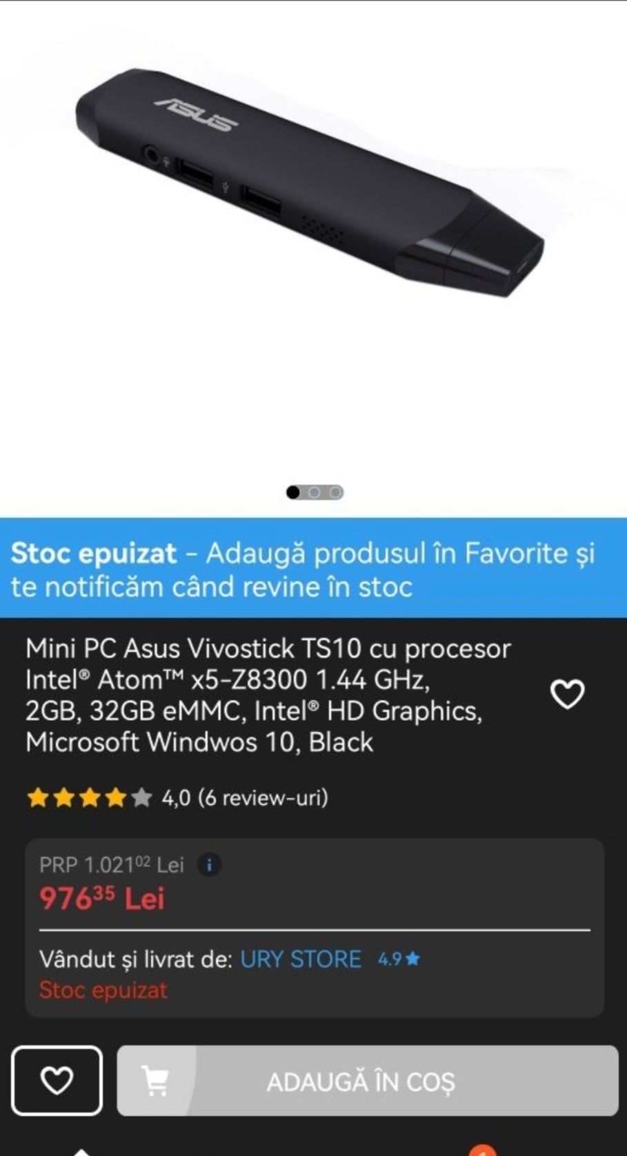 Mini PC Asus Vivostick TS10