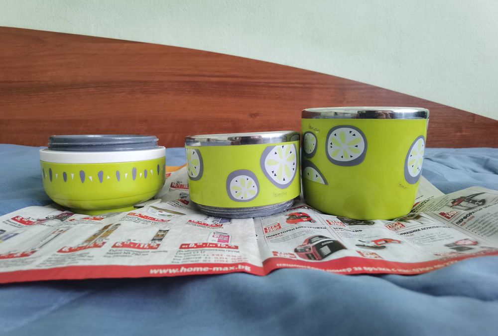 Термокутия за храна и течности от три части- ланчбокс за пътуване