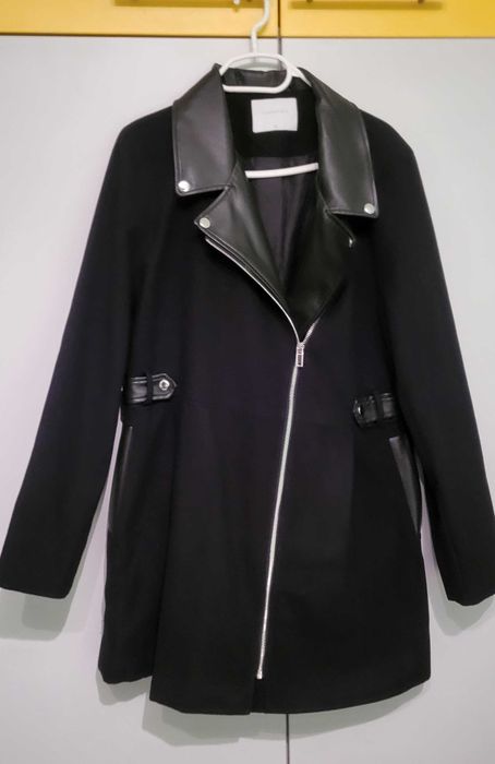 Дамско пълто с кожени детайли