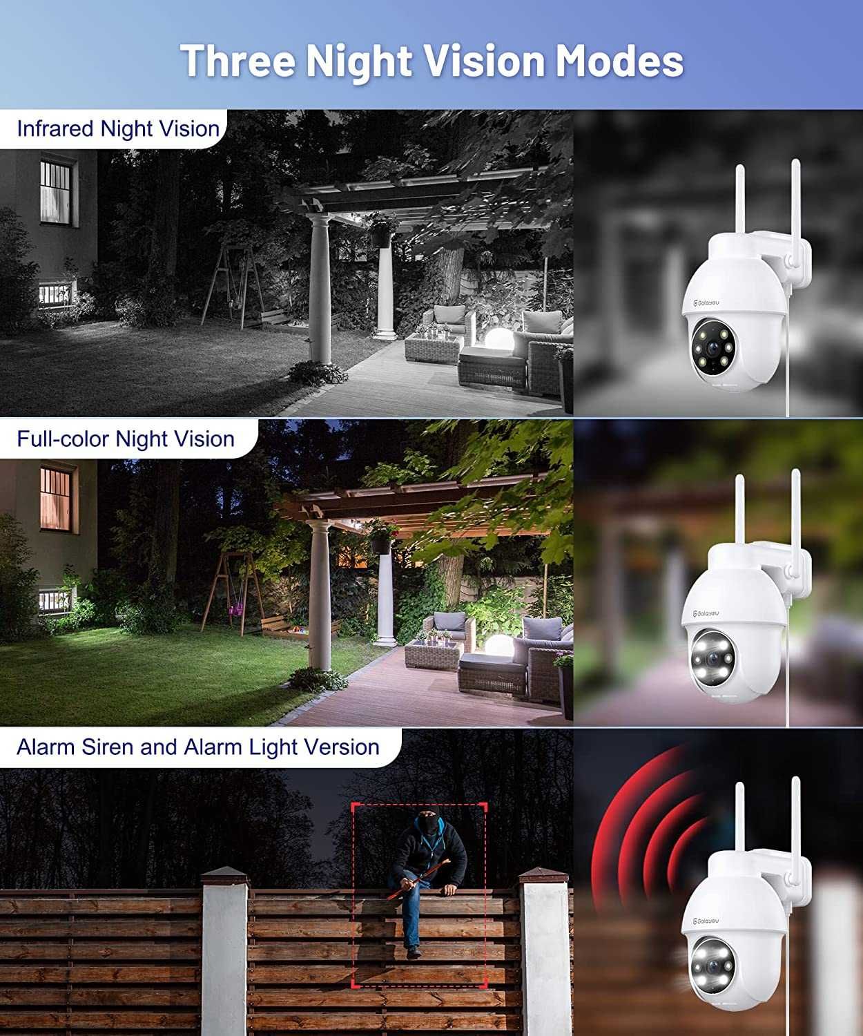 GALAYOU 2K охранителни камери на открито, WiFi, водоустойчива ,360г