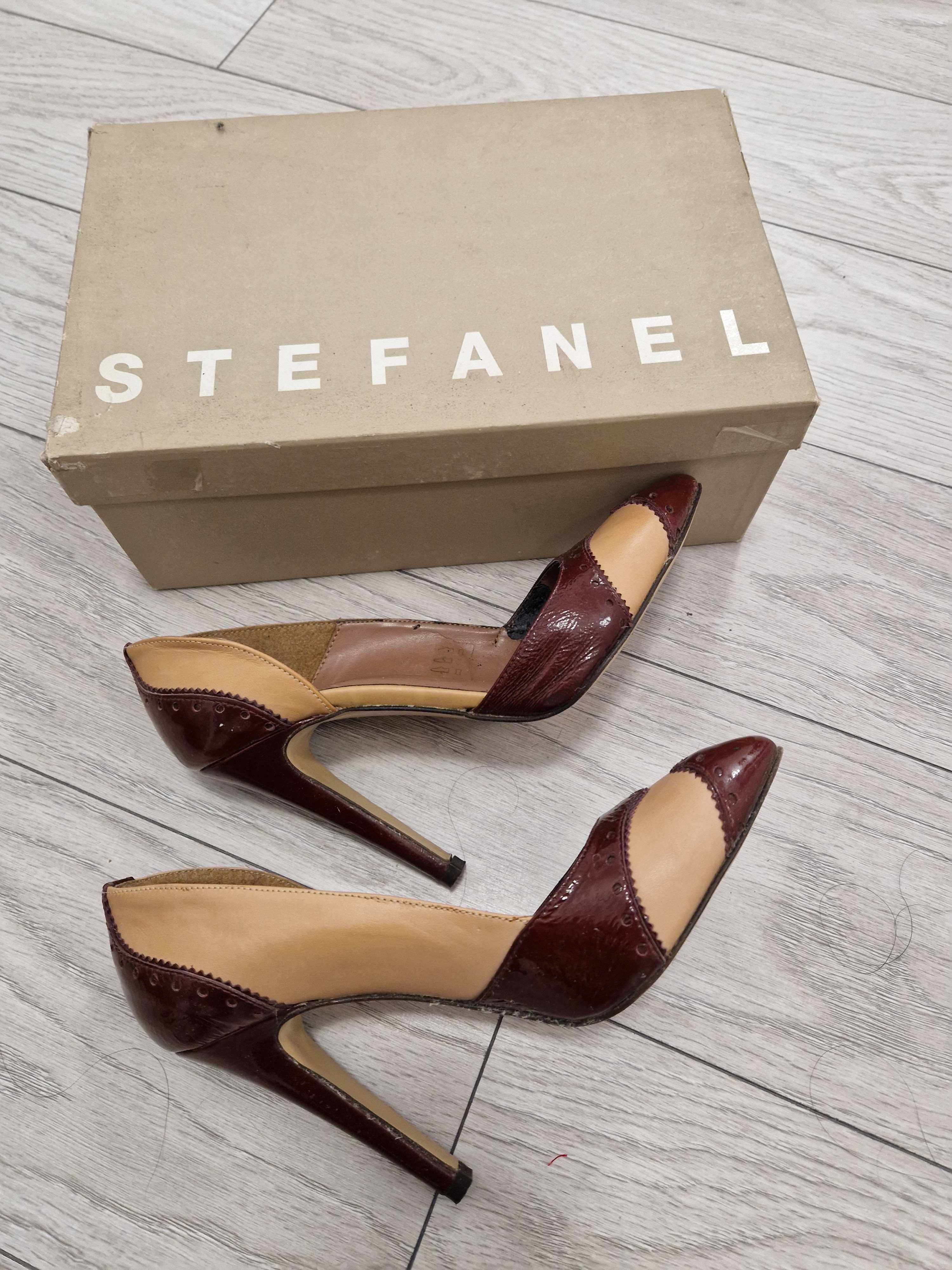 Pantofi stiletto de firma Stefanel piele naturala maron cu bej/nude 40