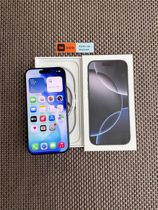 100% Бат. iPhone 16 Pro Лизинг от 66лв/м Black Titanium черен гаранция