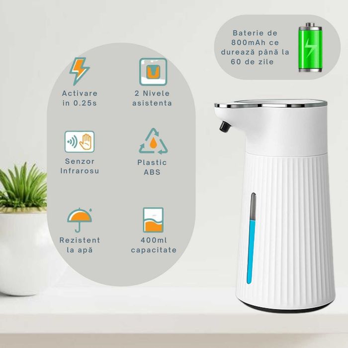 Dozator de sapun lichid sau spuma/ negru-alb/ rezistent apa/USB-C