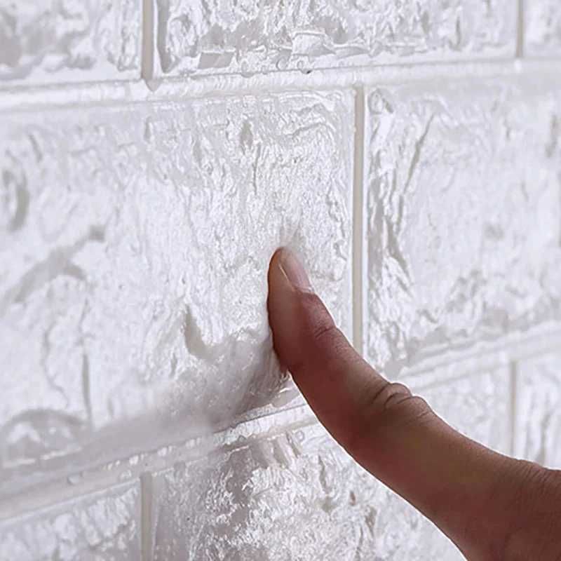 Tapet 3D Alb design perete modern din caramida in relief, 77x70 cmNOU!