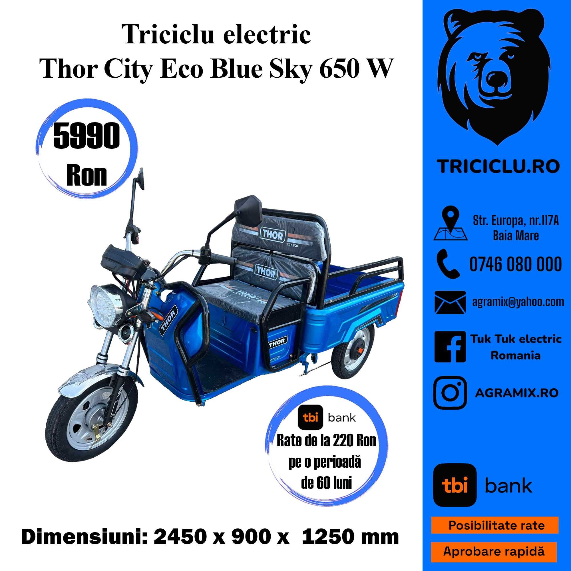Triciclu electric nou Thor City Eco Green Army Blue Sky Agramix
