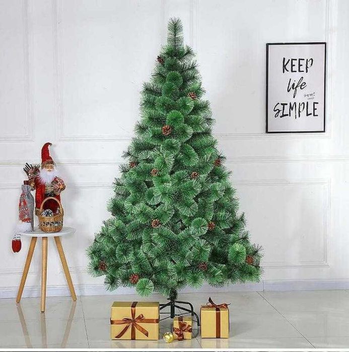 Елха естествено зелена със шишарки