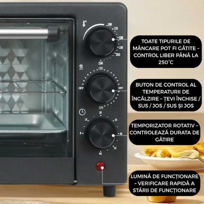 Cuptor electric 48L, 2600W, rotisor, 4 moduri incalzire, 250°C