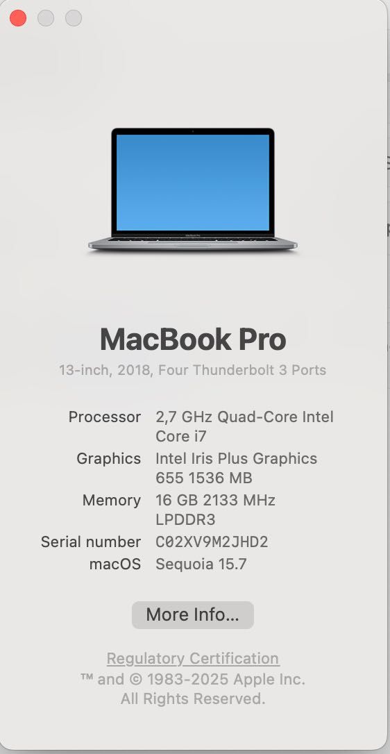 MacBook Pro 2018 13 inch Core i7 16 GB RAM, 512GB SSD