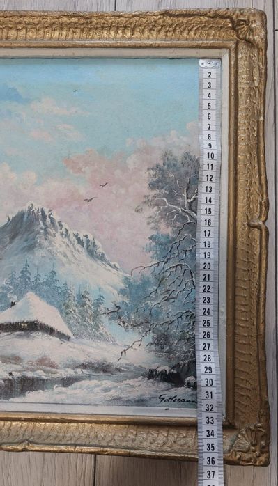 Tablou Iarna Fermecată în Munți - Pictură Originală de N. Galesanu"