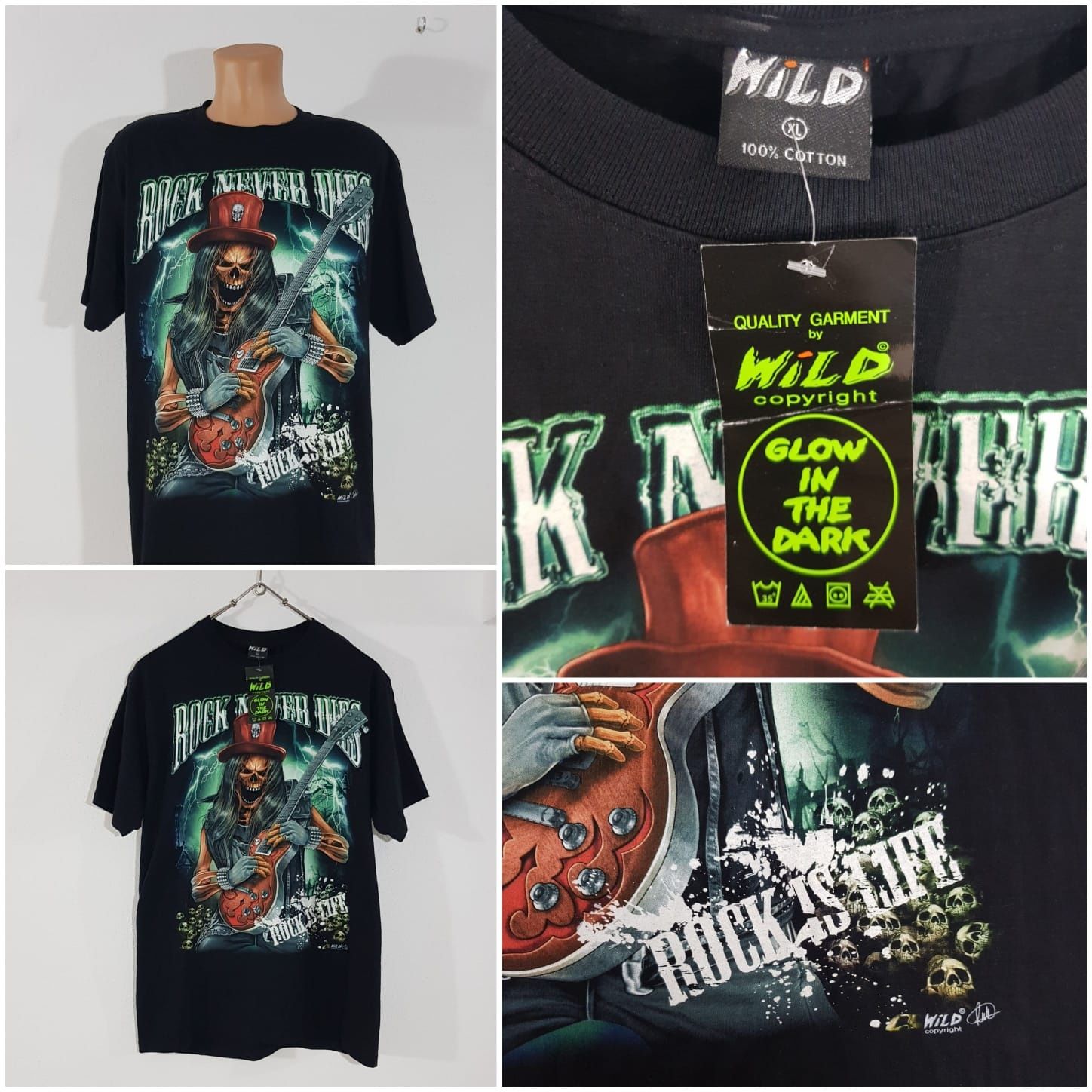 Tricou WILD Rock Never Dies nou cu eticheta, imprimeu fată/verso Nr XL