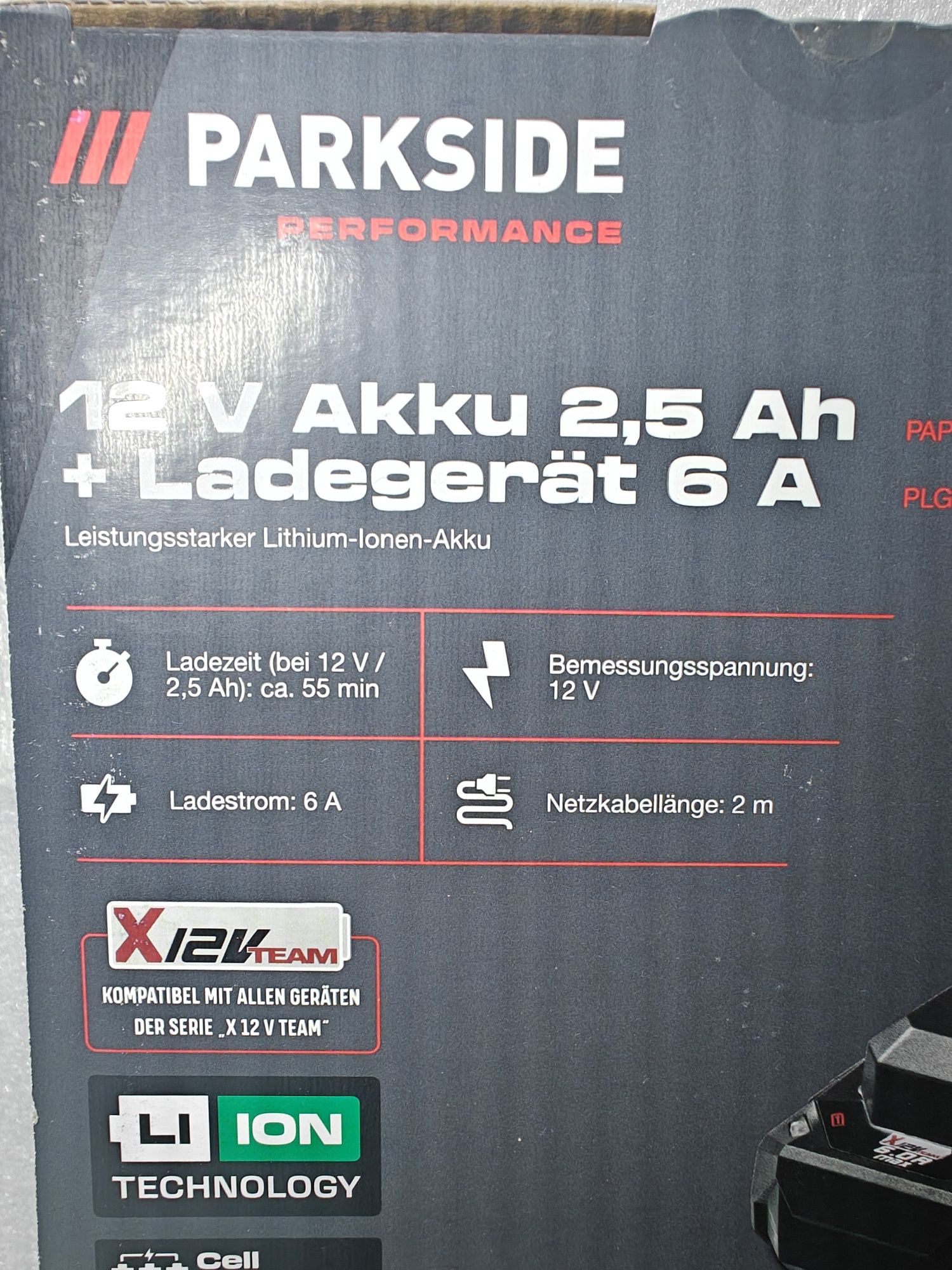 Set încărcător rapid 6A + acumulator 2.5a Parkside performance x12v
