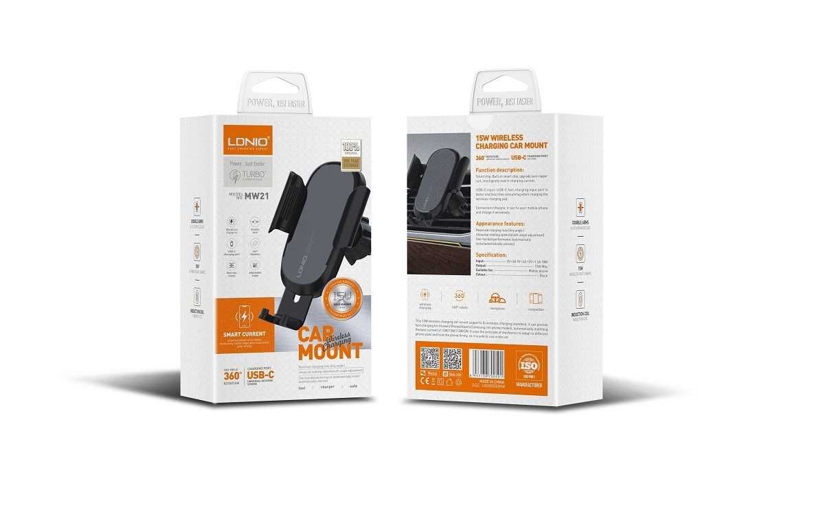 LDNIO MW21 Безжично зарядно и стойка за кола Smart Sensor 15W