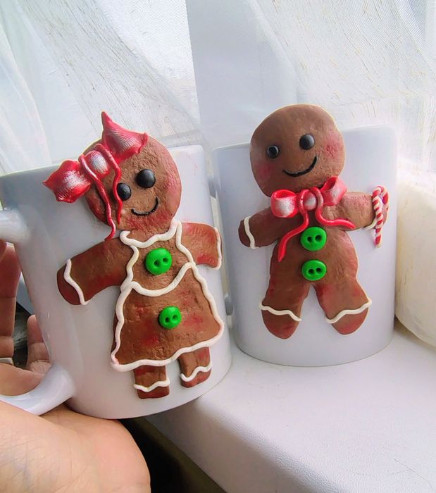 Сет коледни  чаши Джинджифилово човече ,полимерна глина