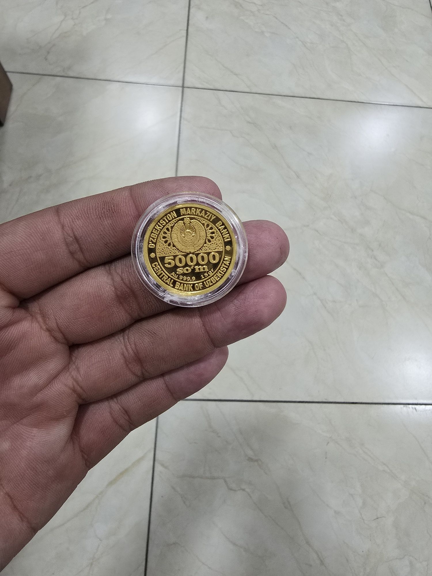 50000 so'm lik oltin tanga 999.9 proba 15gram tilla ideal holatda