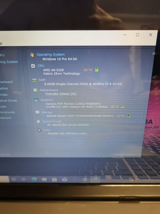Laptop Toshiba Amd A6 quad core 8gb hdd 500gb 15,6"led slim hd