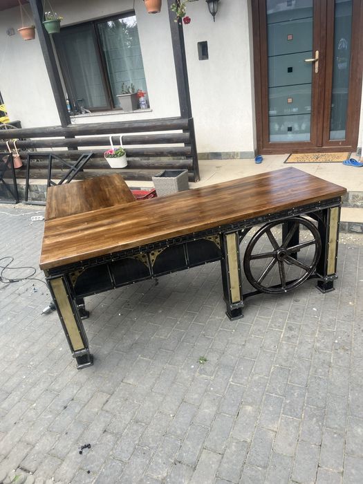 Birou industrial robust otel brut di lemn natural pe comanda.