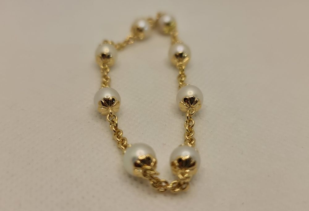 Brățară handmade din aur galben 14k și perle Akoya