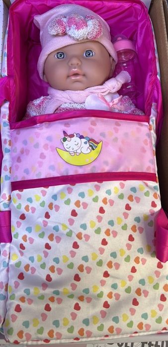 Кукла бебе с пълен комплект – Шише, пижама, легълце и аксесоари - 42 с