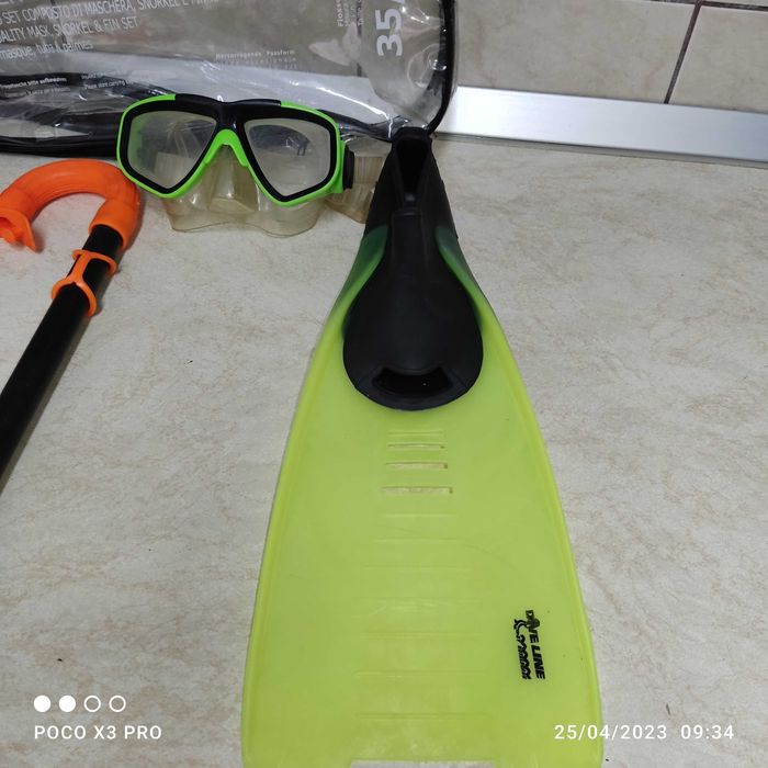 Labe inot Dive Line + ochelari+ tub respirat,  marimea 35-36