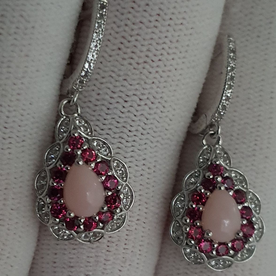 Cercei argint cu opale roz, topaze si rodolite naturale