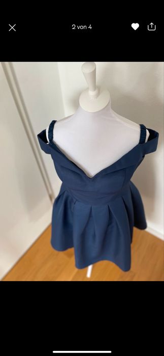 Прекрасна тъмно синя разкроена ретро елегантна рокля L/XL