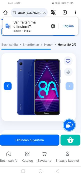 Honor 8A kafolati bilan