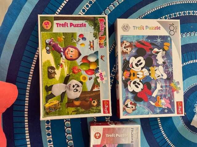 Пъзели, замръзналото кралство, маша, мини и мики.