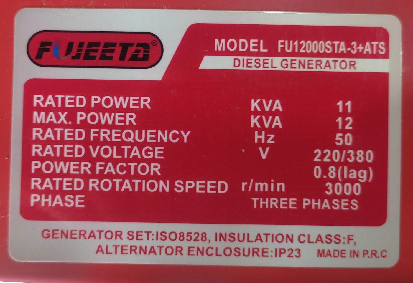 Generator fujeeta 12KWA+AVR