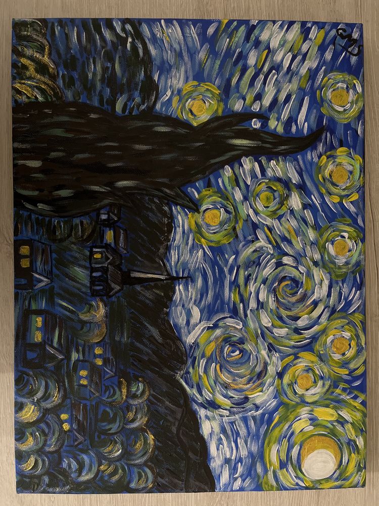 Ван Гог Звездная ночь. Нарисовано опытным художником на канвасе