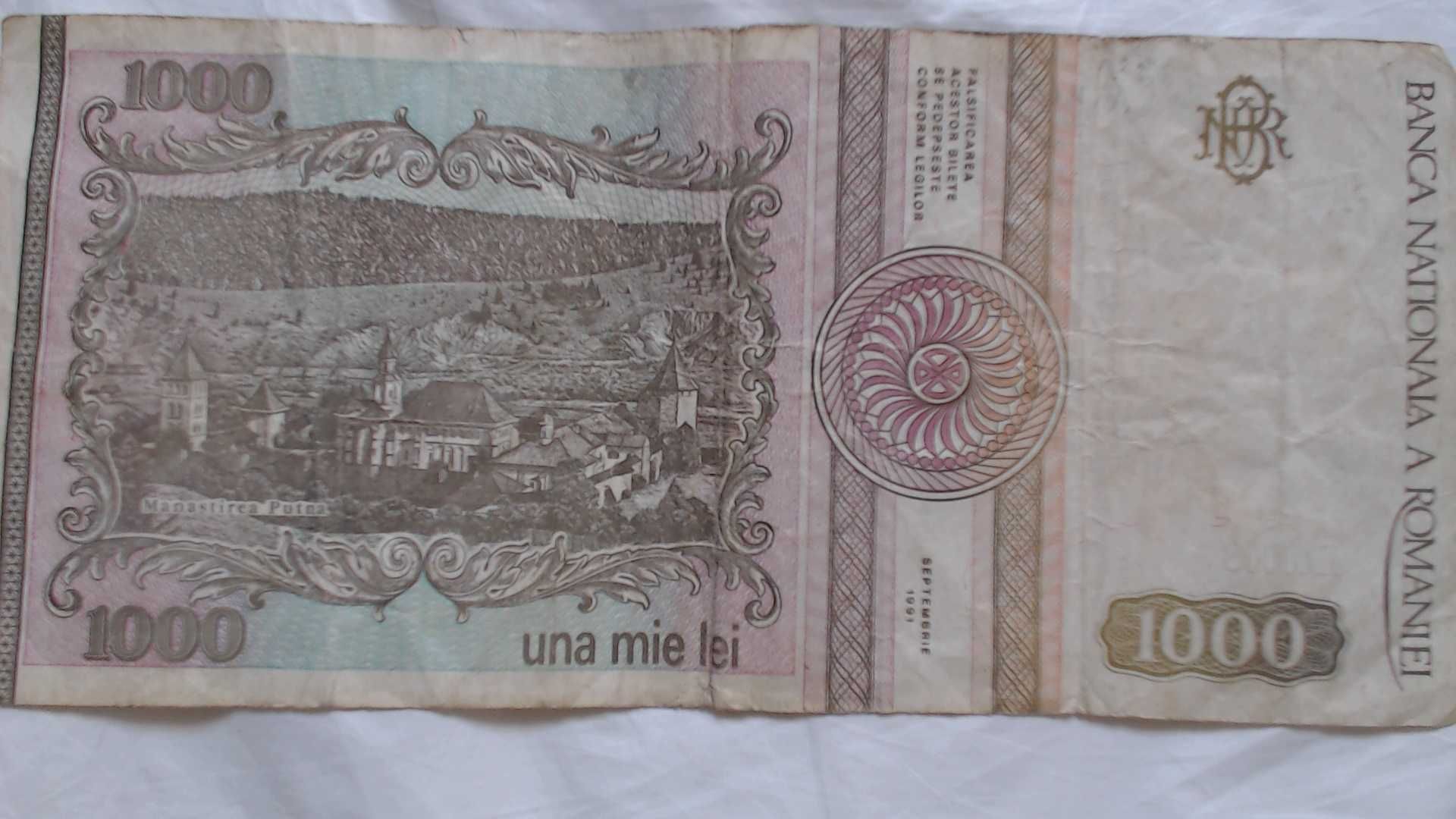 Bancnota Mihai Eminescu 1000 Lei din Septembrie  1991