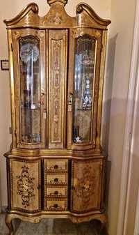 vitrina baroc venetian,mobila antica pictata,vintage,lemn masiv,Italia