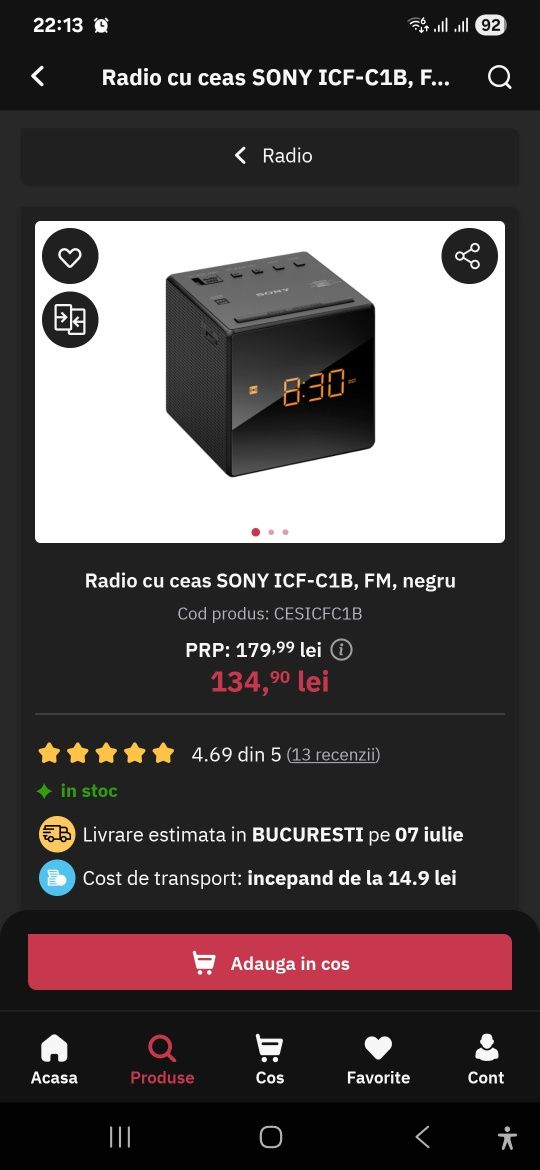 Radio cu ceas SONY, negru,,,