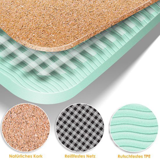 Коркова постелка за йога 183 х 62 см с блок и каишка , не плъзгаща