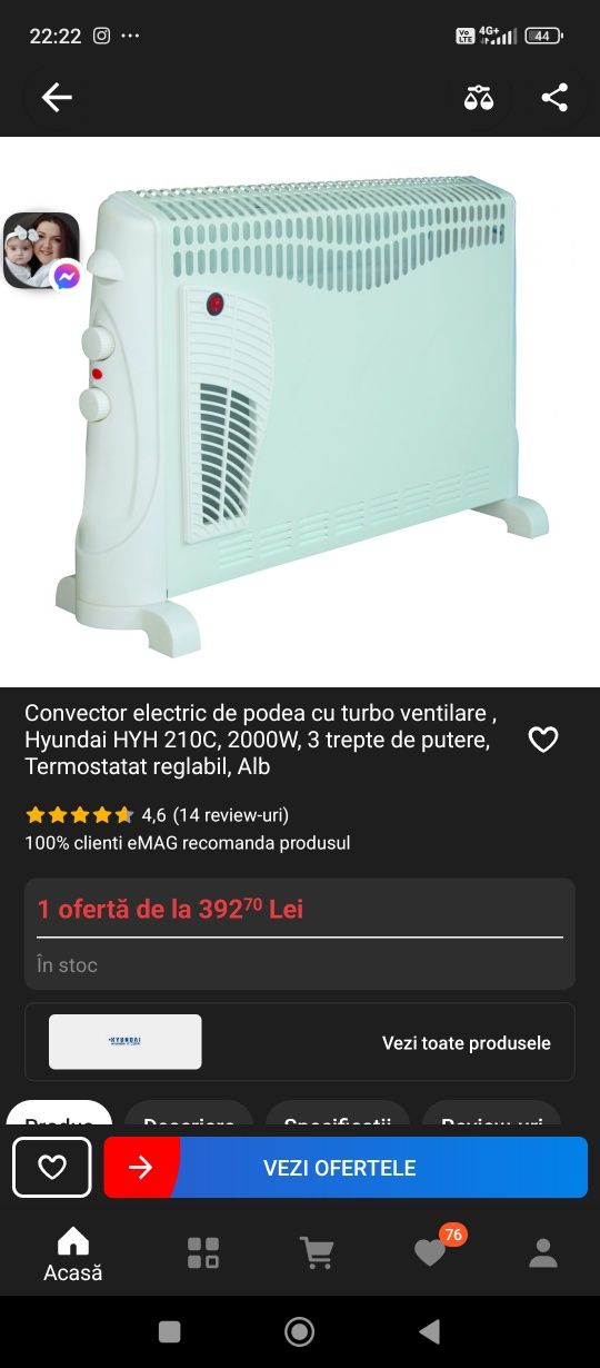 Convector electric calorifer electric