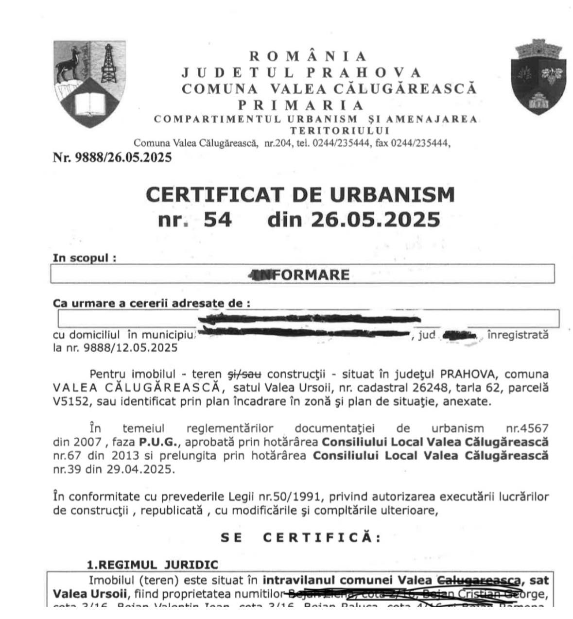 Vand Teren Intravilan Valea Calugareasca