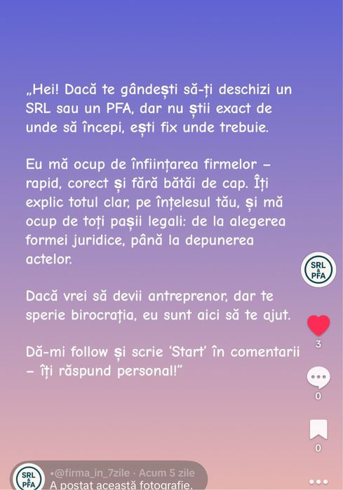 Infiintare Srl/Pfa, UBER/Bolt, StartUp Nation, conta, Caen rev3.