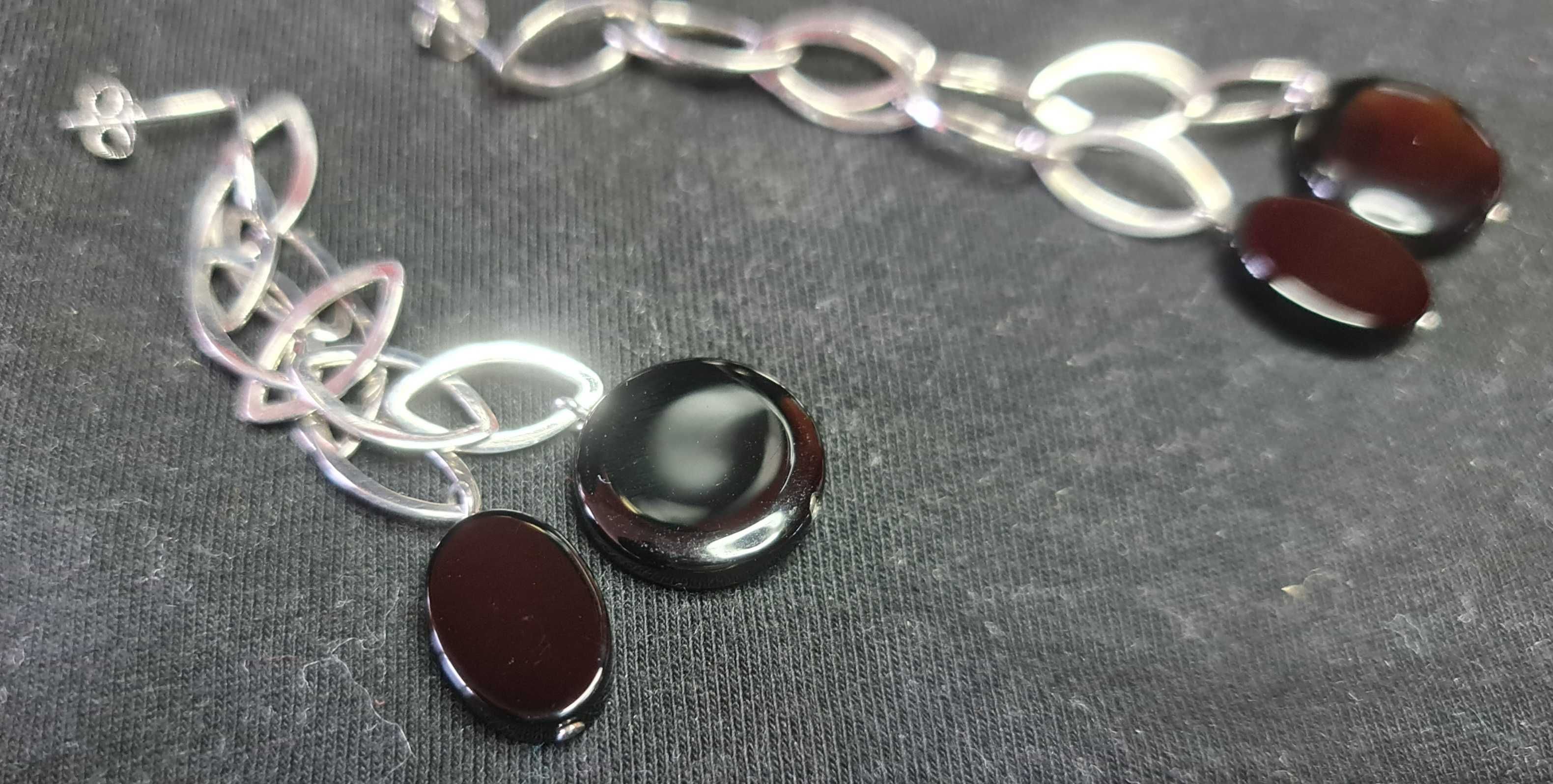 Дамски комплект, сребърно колие и обици, с камъни циркони и оникс 925