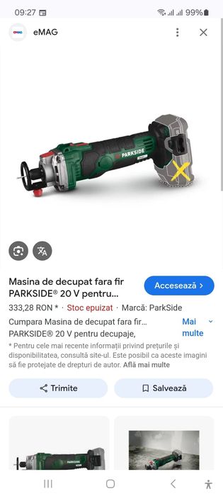 Masina decupat rigips parkside 20v noua