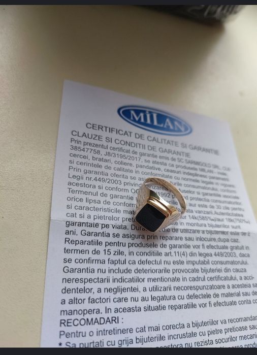 Ultimul preț -Inel Aur 14k(585),6,54 grame ,măsură 27/67,piatra onix