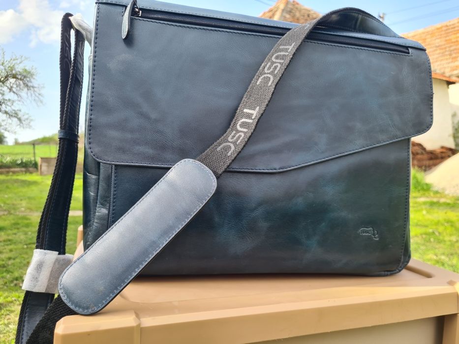 Geantă laptop Tusc piele naturală  – Triton Umber