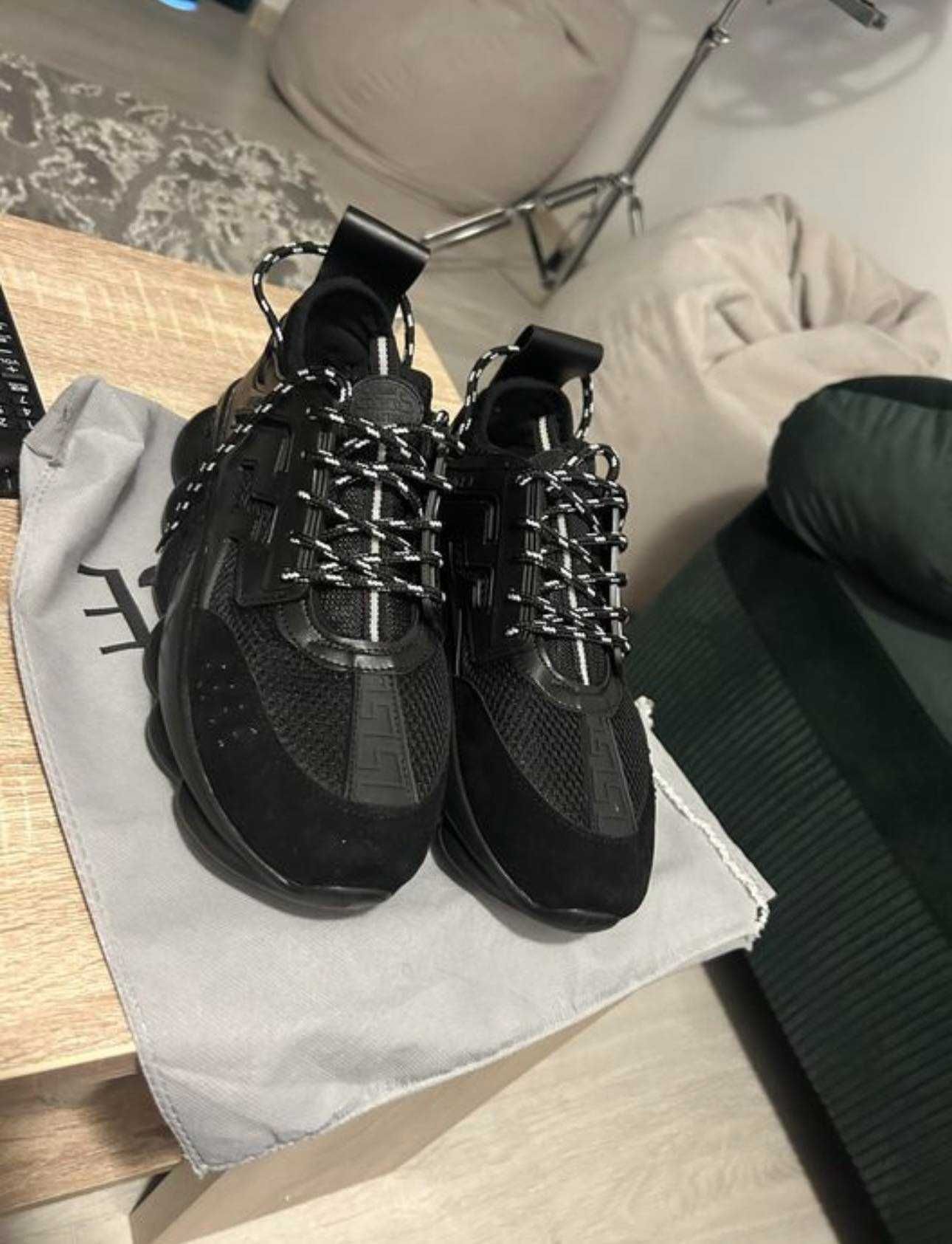 Adidasi Versace negri Chain Reaction full black dama si barbati